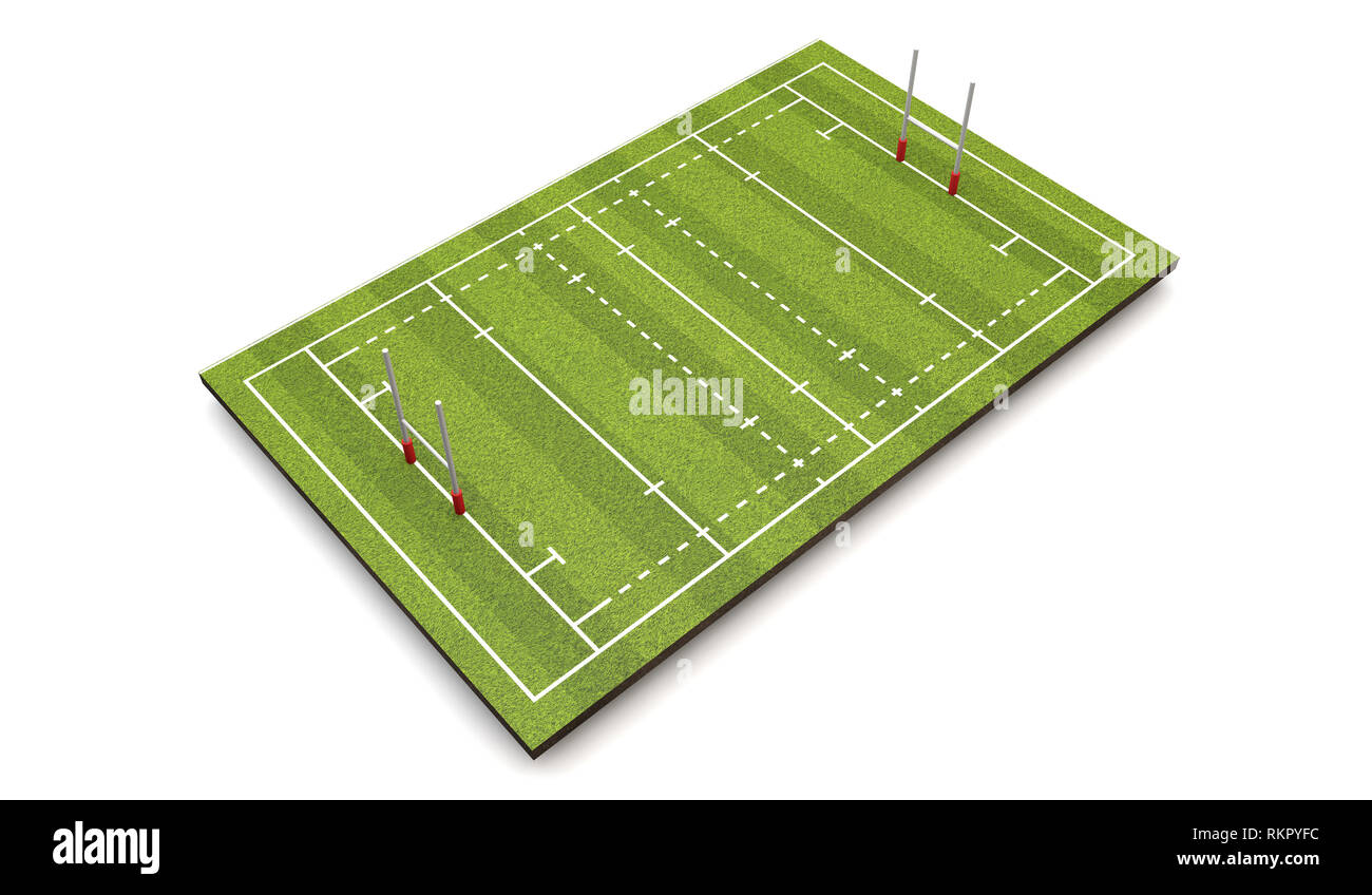 Passo di rugby con linee e obiettivi. Il rendering 3D Foto Stock