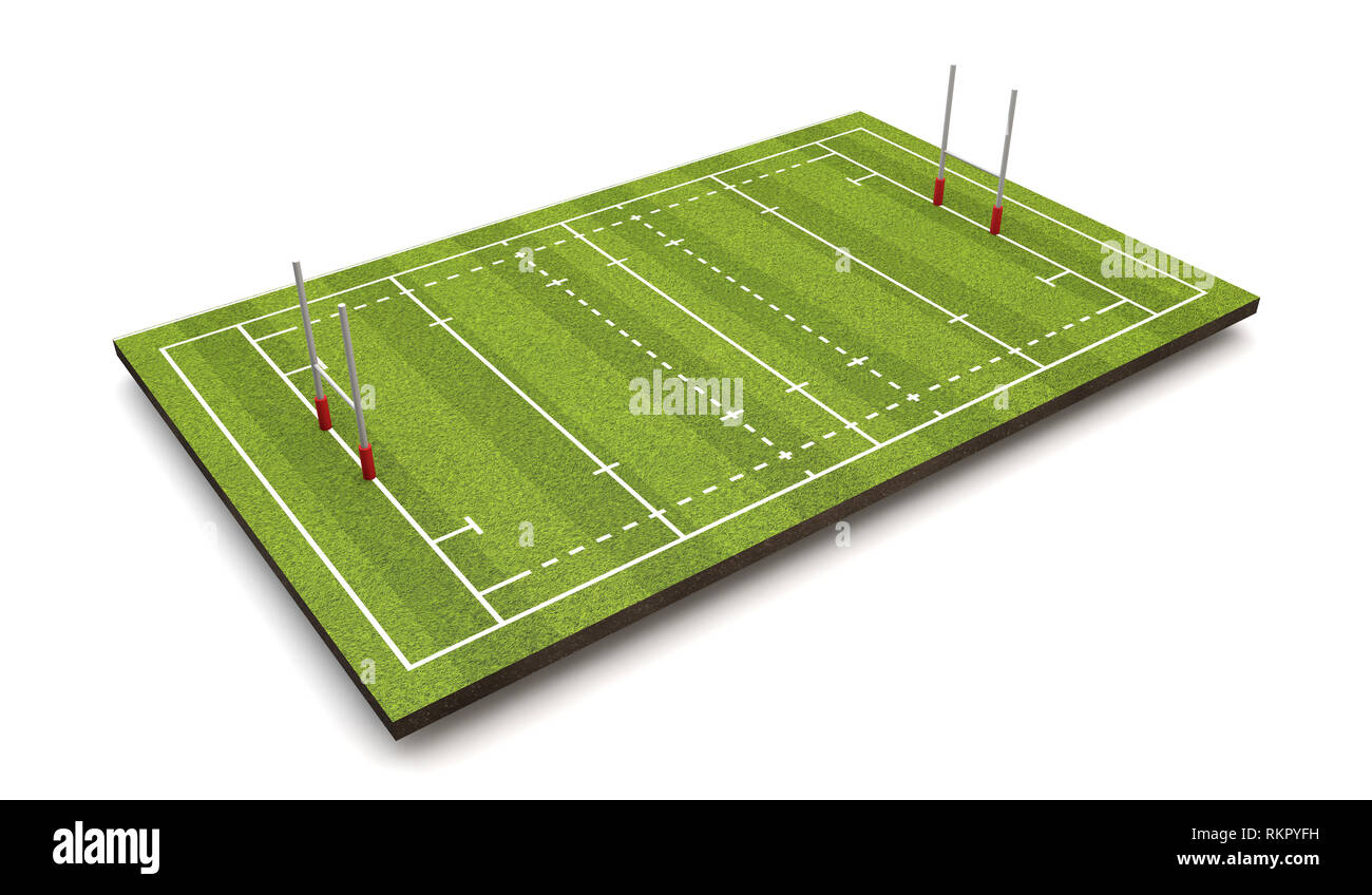 Passo di rugby con linee e obiettivi. Il rendering 3D Foto Stock