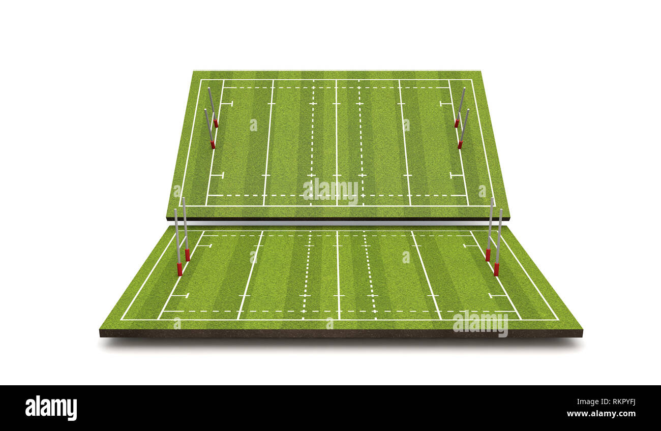 Passo di rugby con linee e obiettivi. Il rendering 3D Foto Stock
