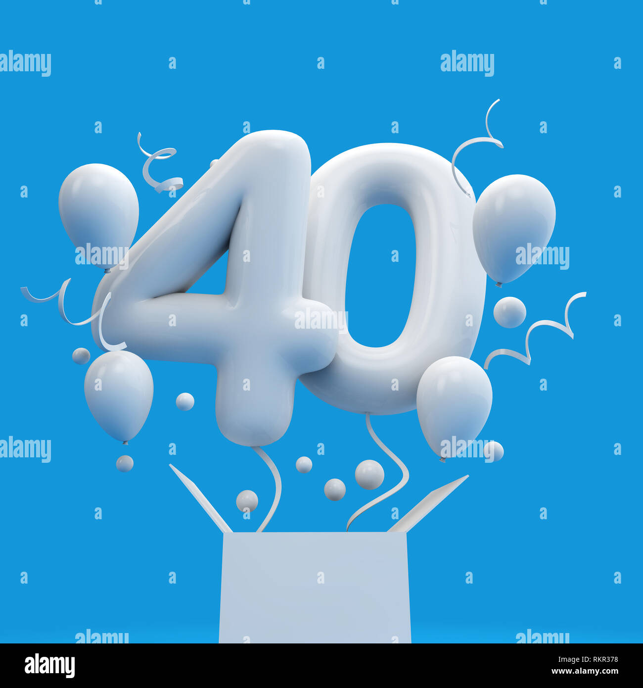 Lieto quarantesimo compleanno sorpresa palloncino e box. Il rendering 3D Foto Stock