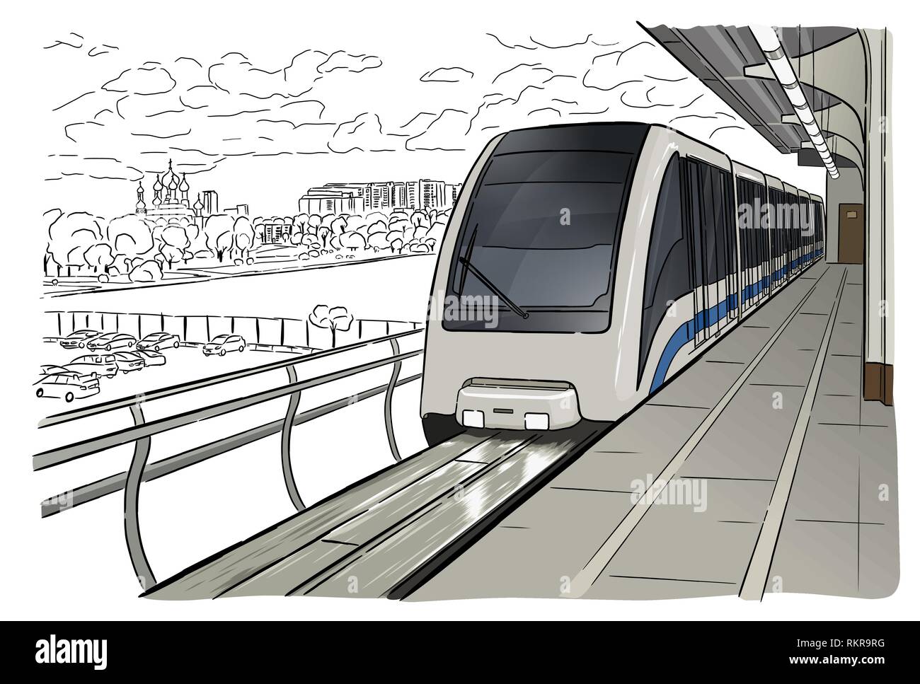 Mano bozzetto Mosca luce stazione della metropolitana Illustrazione Vettoriale