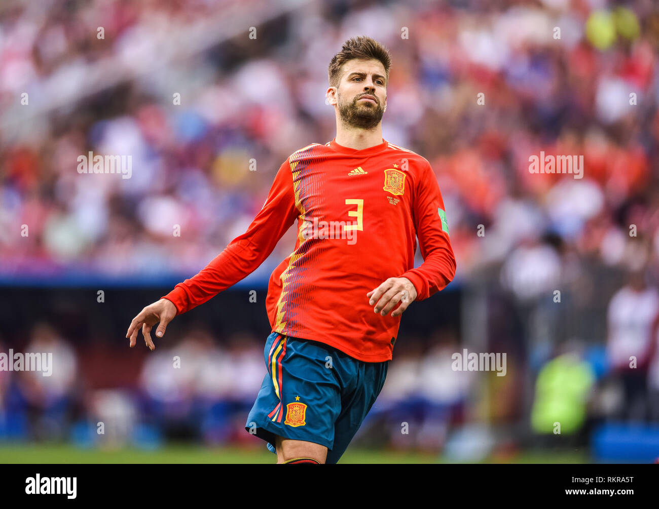 Mosca, Russia - Luglio 1, 2018. Spagna national football team defender Gerard Pique durante la Coppa del Mondo FIFA 2018 Round di 16 corrispondono Spagna vs Russia. Foto Stock