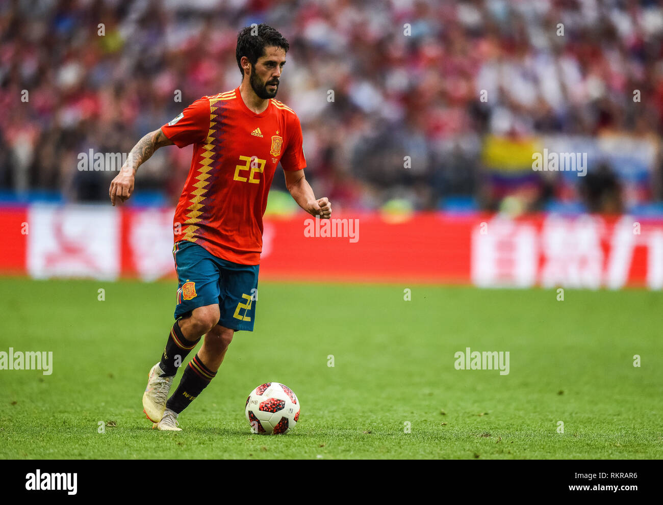 Mosca, Russia - Luglio 1, 2018. Spagna nazionale di calcio centrocampista Isco durante la Coppa del Mondo FIFA 2018 Round di 16 corrispondono Spagna vs Russia. Foto Stock