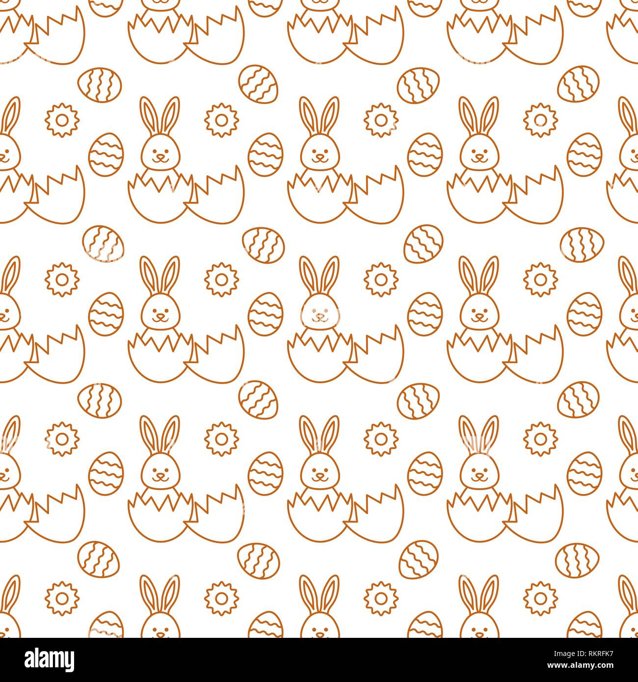 Seamless pattern con il coniglietto di pasqua guardando fuori di un uovo e decorate le uova. Felice Pasqua. Sfondo di festa. Design per banner, poster o di stampa. Illustrazione Vettoriale