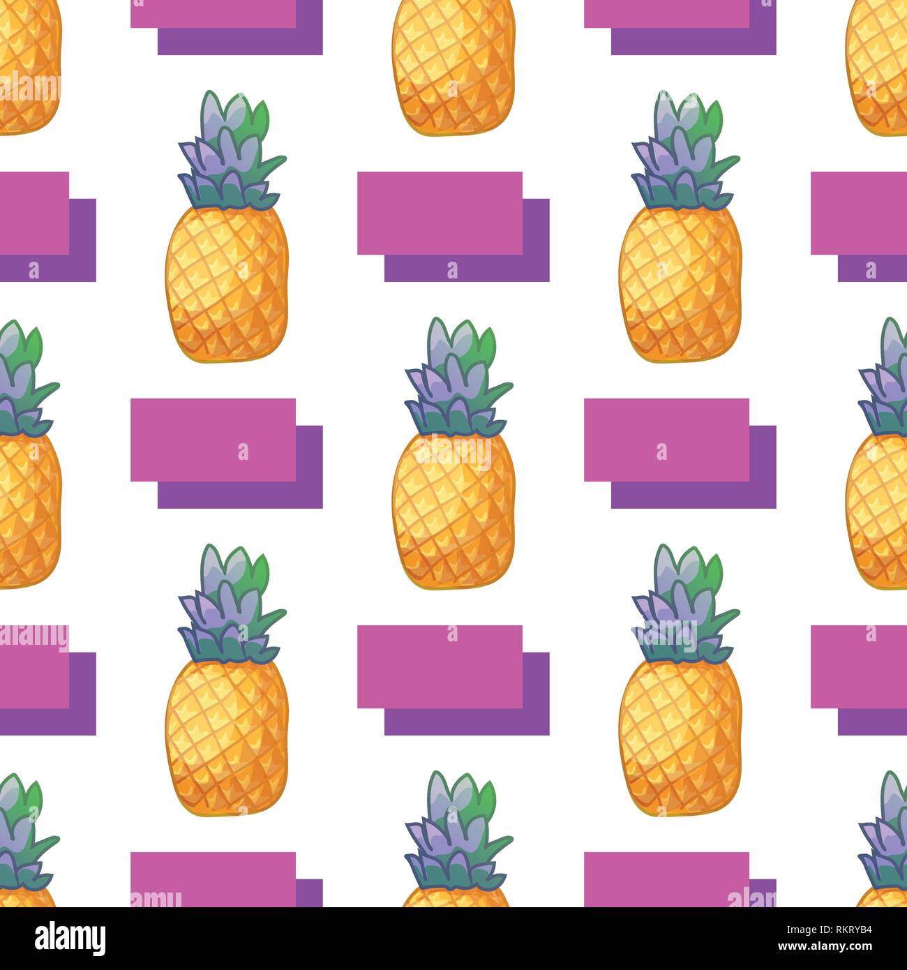 Vector cartoon di ananas maturo frutta set di icone Illustrazione Vettoriale