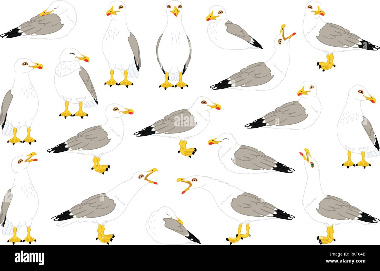 Vector cartoon seagull sea gull cliparts impostato Illustrazione Vettoriale