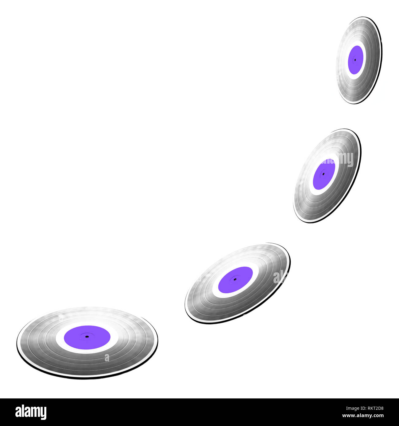 Quattro battenti black long-play 33RPM dischi in vinile con etichette colorate isolati su sfondo bianco Foto Stock