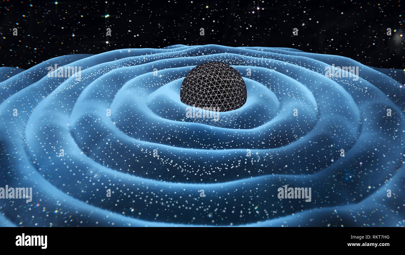 Onde di gravitazione attorno al buco nero nello spazio 3D illustrazione Foto Stock