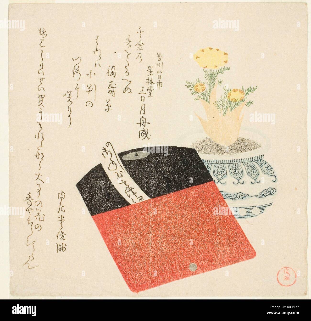 Kubo Shunman. Portamonete e vaschette di Adonis - c. 1802 - Kubo Shunman  giapponese, 1757 - 1820. Stampa a blocchi di legno a colori; shikishiban,  surimono. 1797 - 1807 Foto stock - Alamy