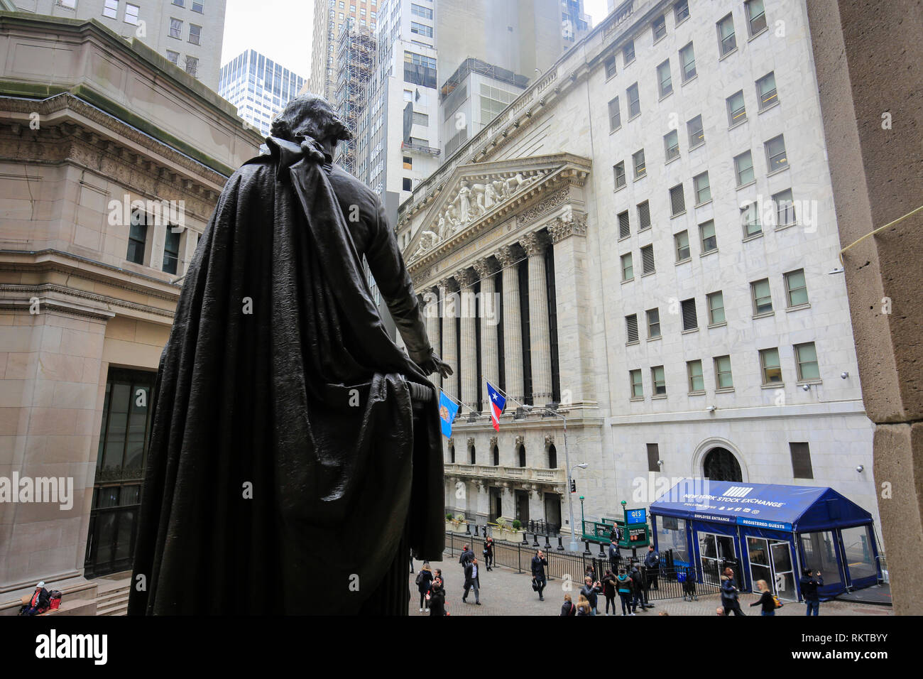 La città di New York, New York, Stati Uniti d'America - Borsa di Wall Street, Borsa, statua di Washington, Manhattan, New York City, Nuova Y Foto Stock