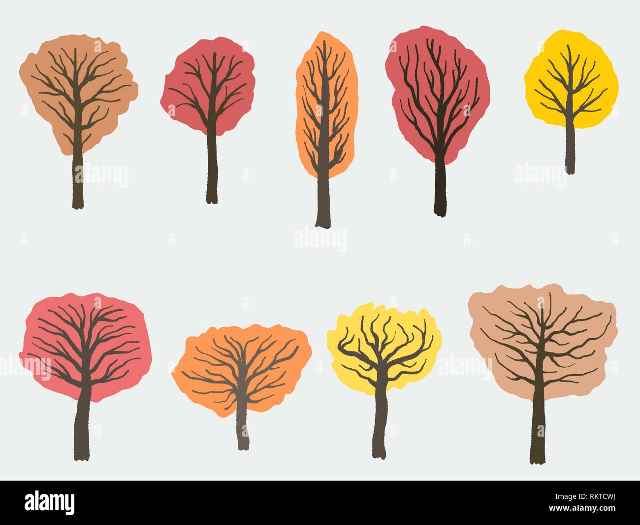 Alberi di autunno set - struttura stravagante disegno vettoriale di illustrazione. Illustrazione Vettoriale