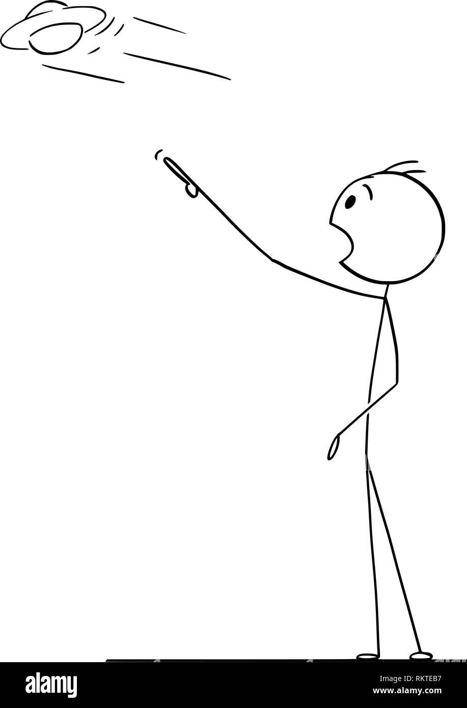 Disegno animato dell'uomo guarda UFO o Flying Saucer Illustrazione Vettoriale