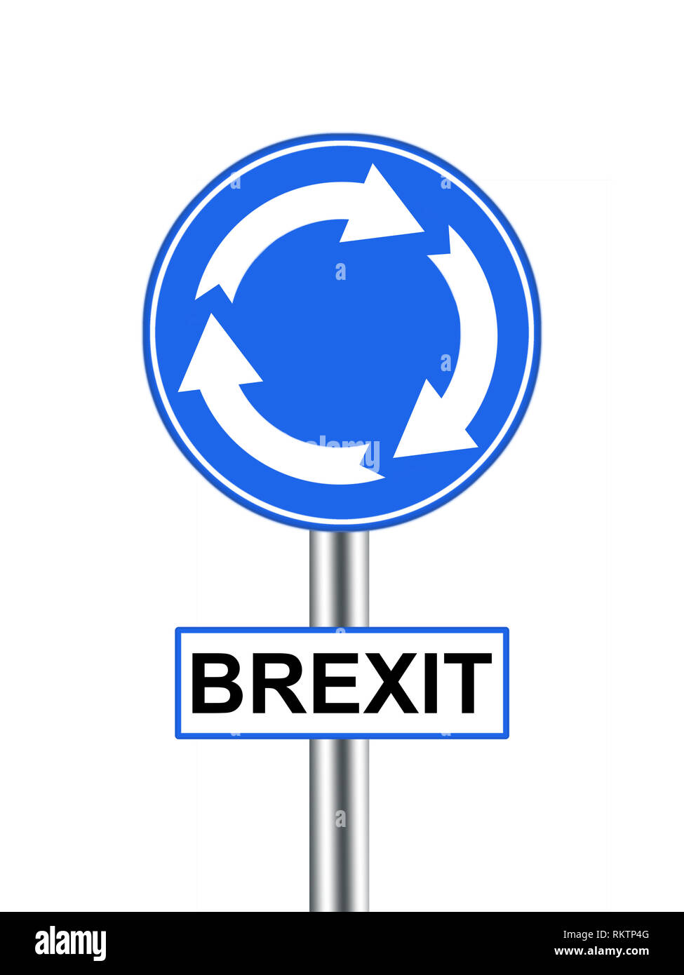 Brexit cartello stradale rotatoria. UK UE politica lascia nuovamente l'Unione europea. Isolato su bianco. Foto Stock