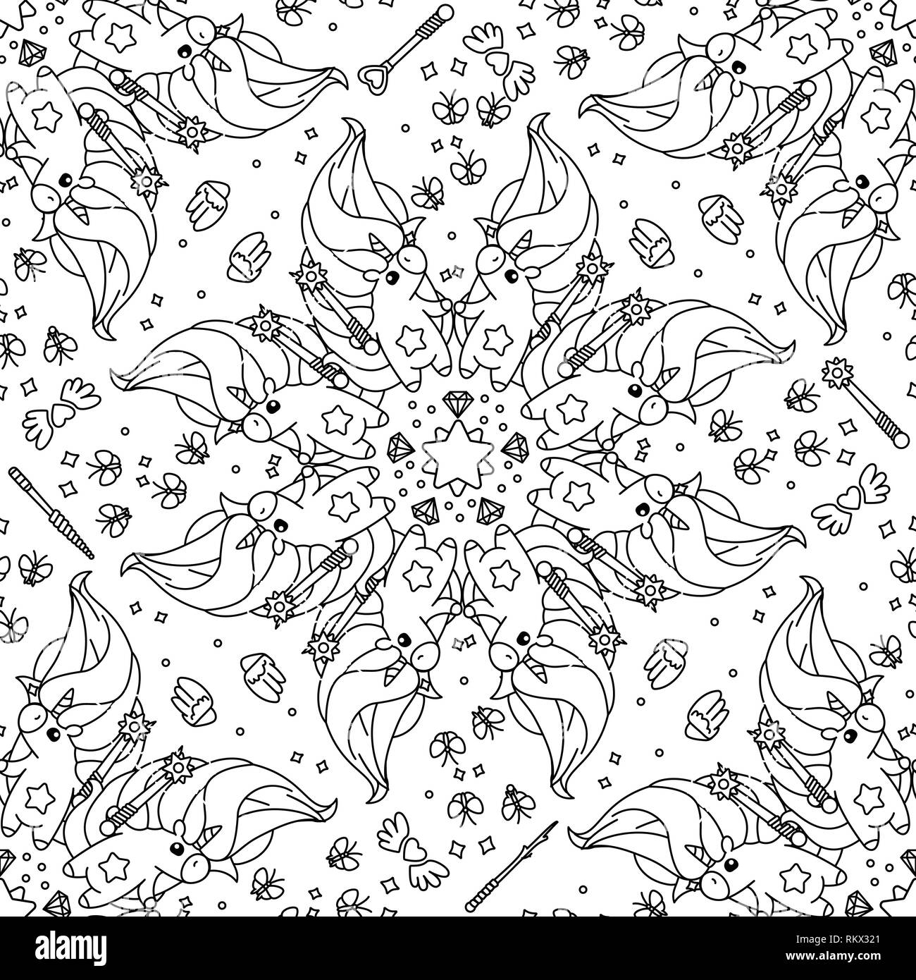 Vector rainbow unicorn pattern di colorazione pagina del libro Illustrazione Vettoriale