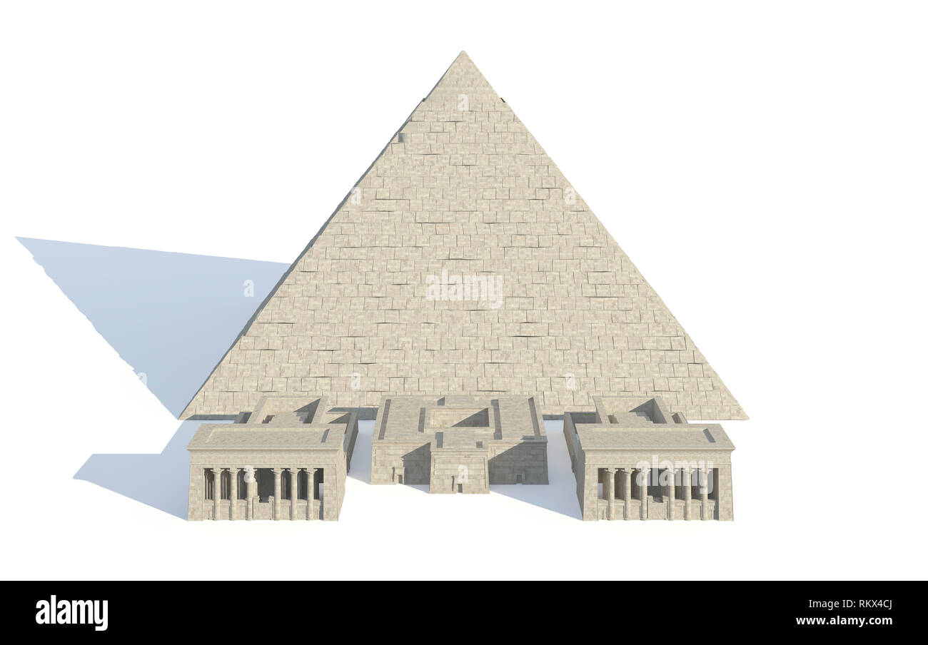 3D illustrazione edifici egiziano e statue isolate su sfondo bianco Foto Stock