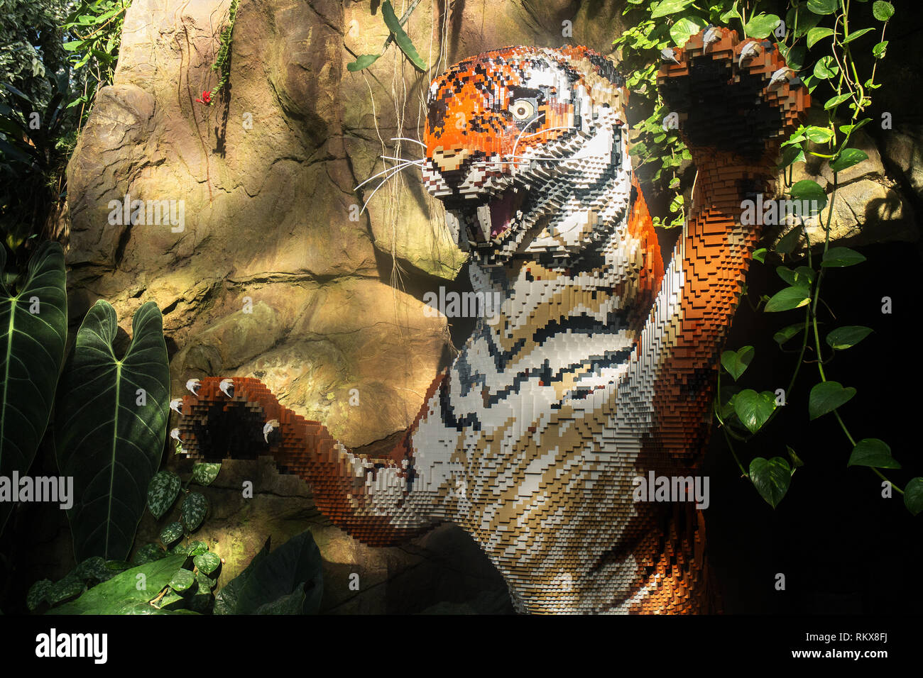La vita di dimensioni modello lego tiger xat 'Grande mattone Safari' 2019 ad RHS Wisley giardino, Surrey Foto Stock
