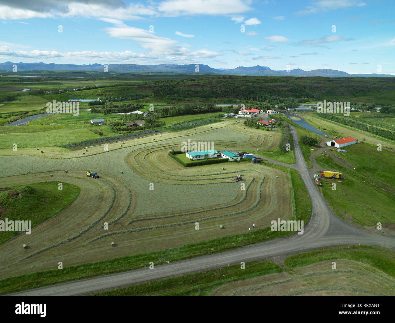 Terreni agricoli, Fludir, Islanda Foto Stock