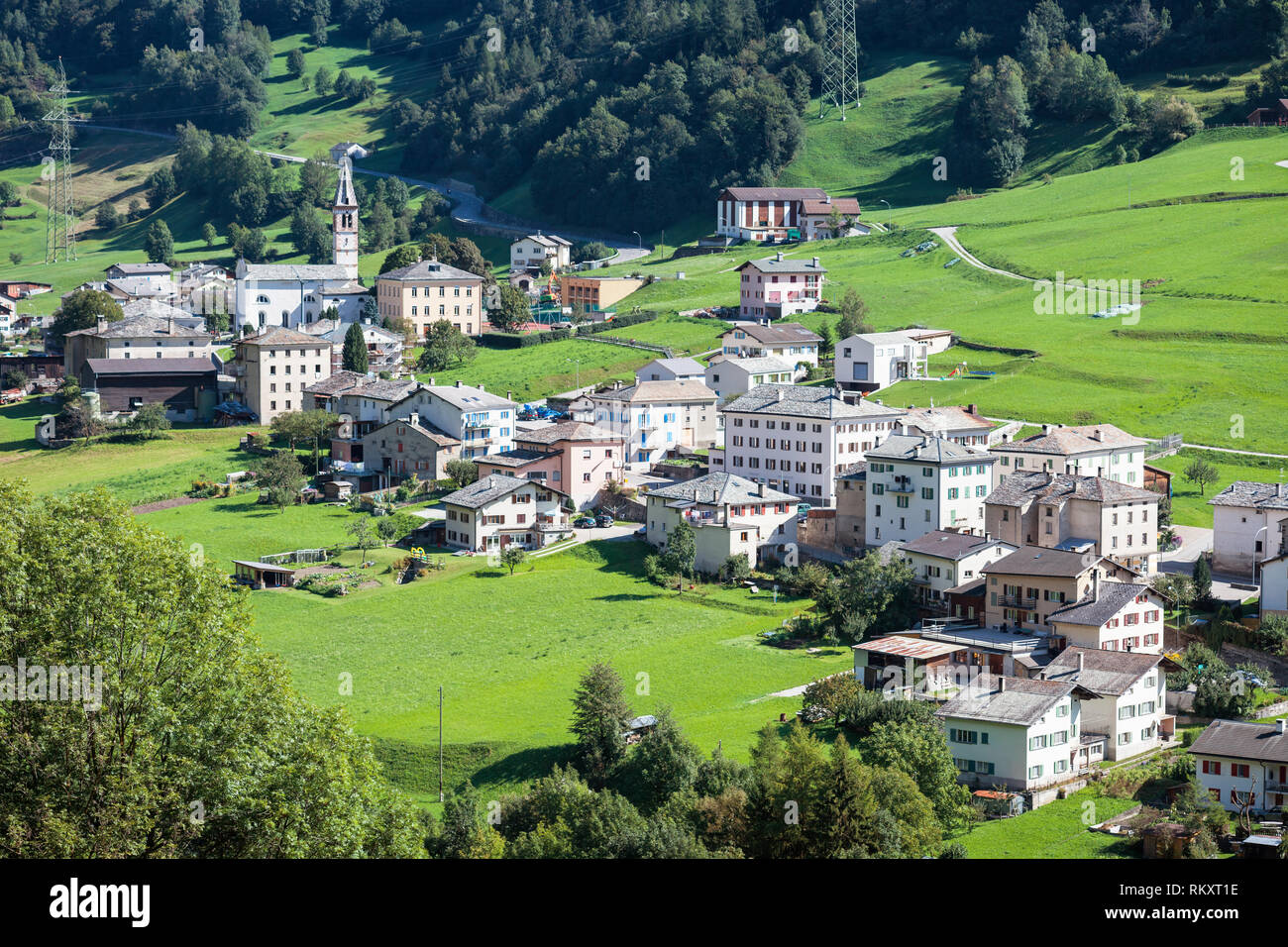 La cittadina di Poschiavo, Grigioni, Svizzera Foto Stock