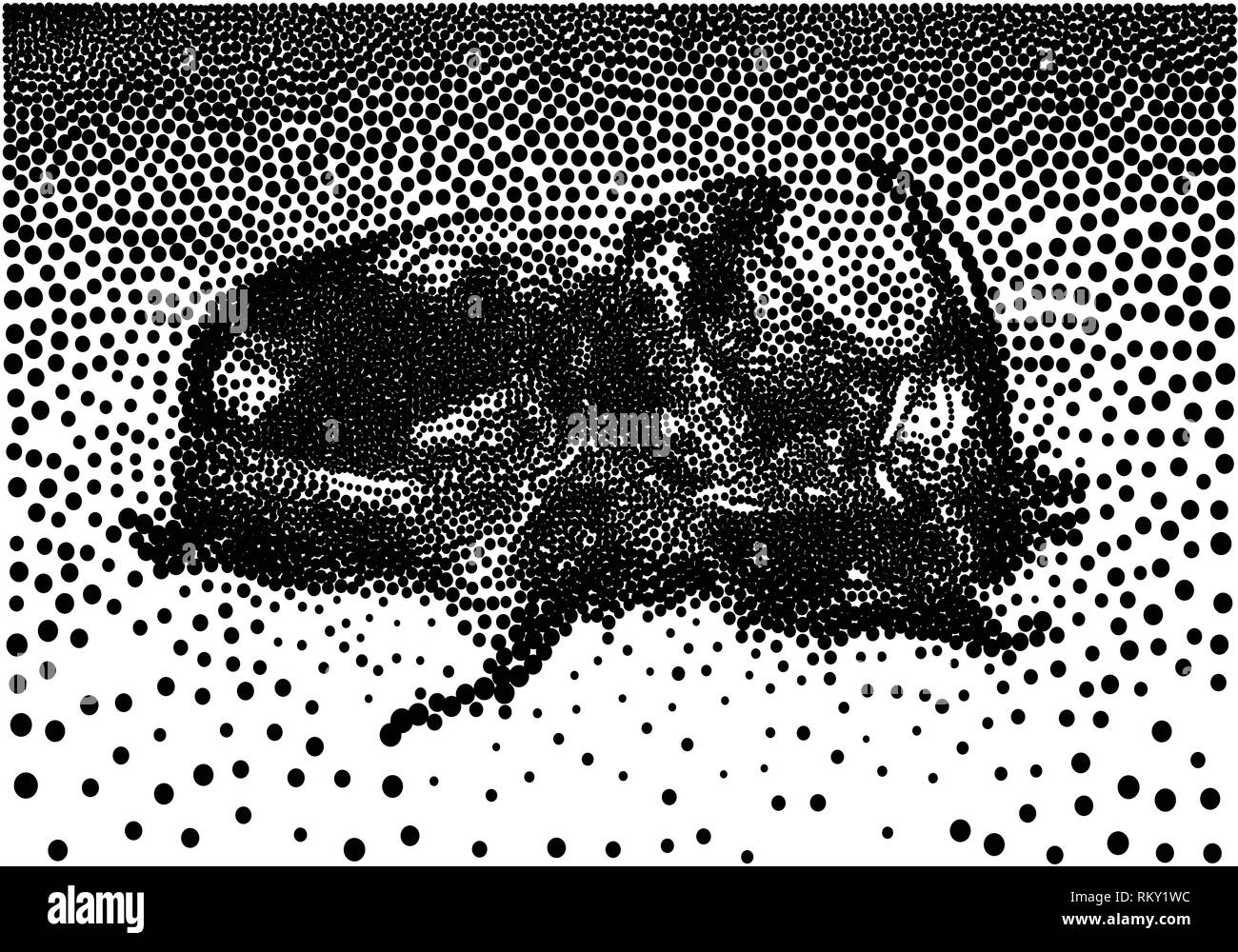 Scarabeo rinoceronte in bianco e nero Puntini illustrazione vettoriale Illustrazione Vettoriale
