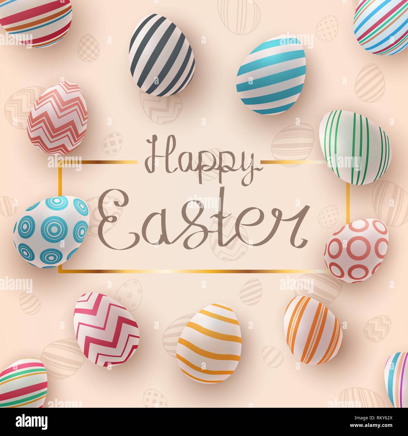 Felice Pasqua. Uovo realistico modello. Illustrazione Vettoriale