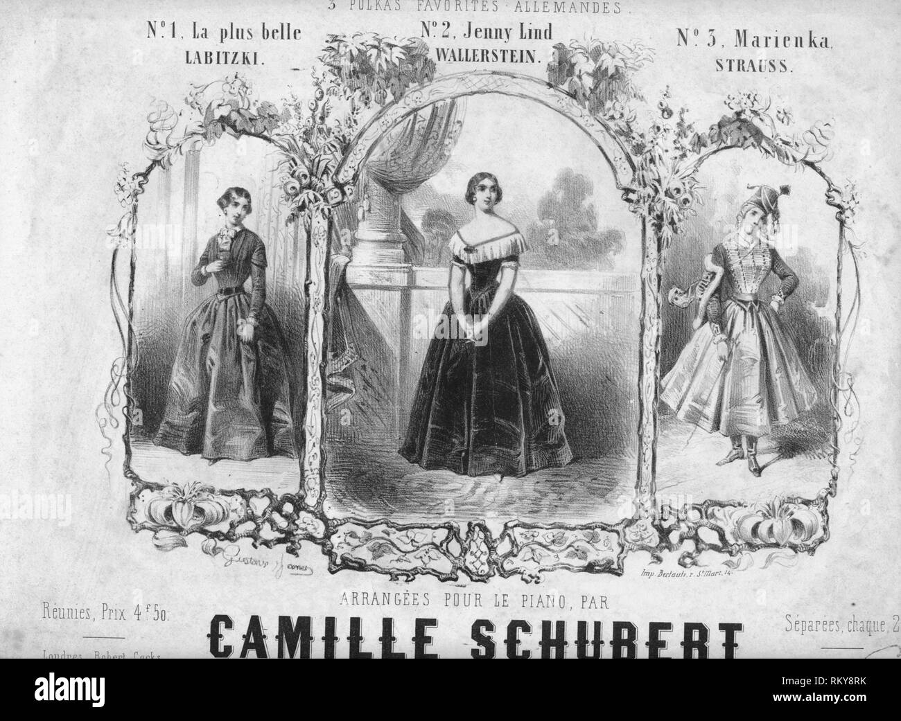 Foglio di musica per tre polke, a metà del XIX secolo. Creatore: sconosciuto. Foto Stock