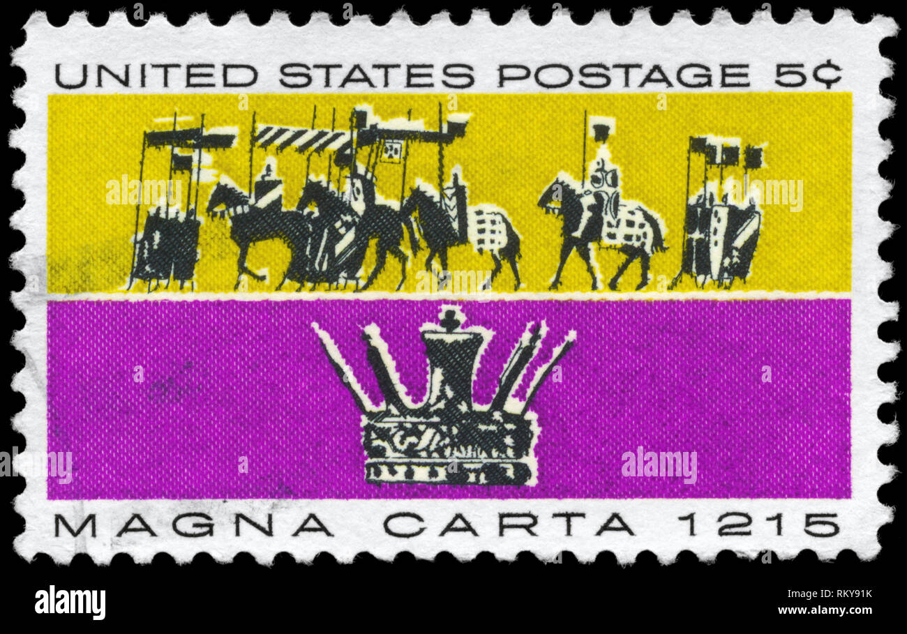Stati Uniti - circa 1965: un timbro Stampato negli USA dedicato a 750° anniv. della Magna Charta, base dell'inglese e americana di diritto comune, circa 1965 Foto Stock
