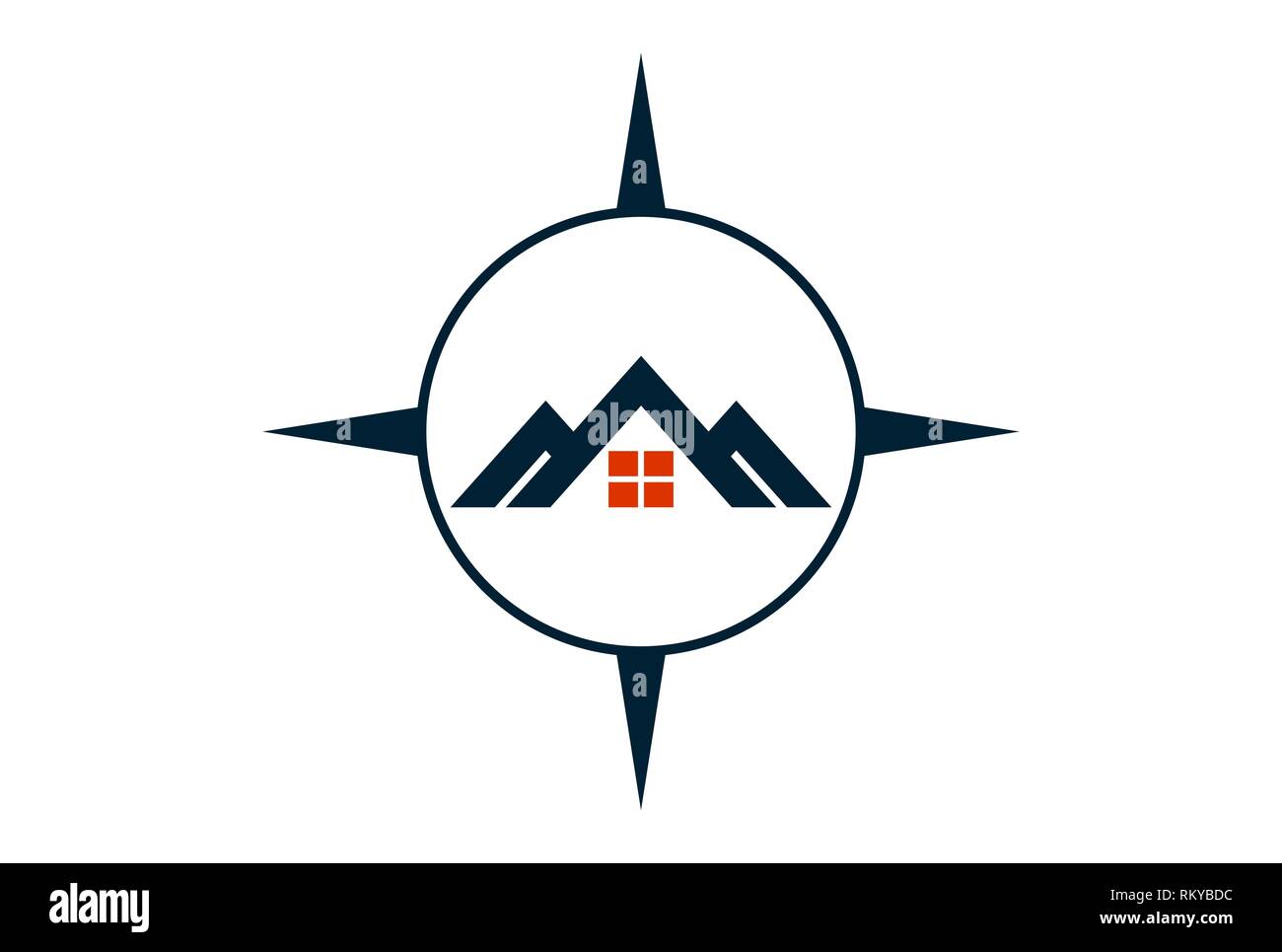 Residence compass estate home icona logo vector concept design piatto Foto Stock