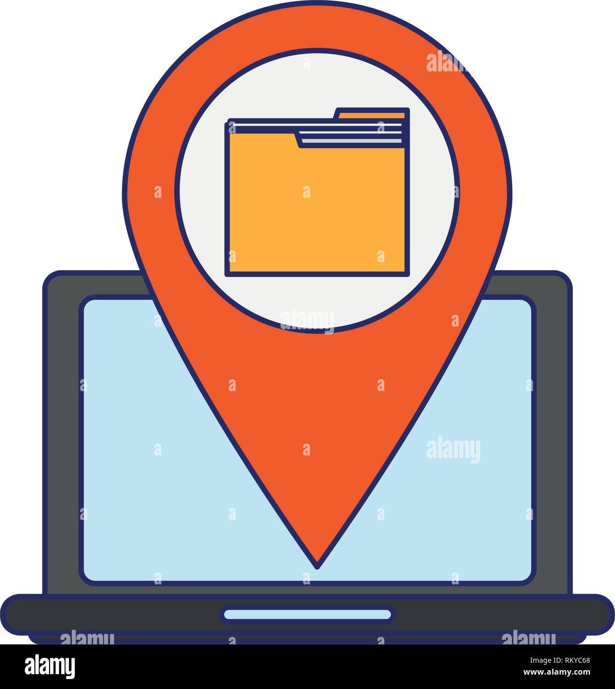 Computer portatile con cartella posizione pin Illustrazione Vettoriale
