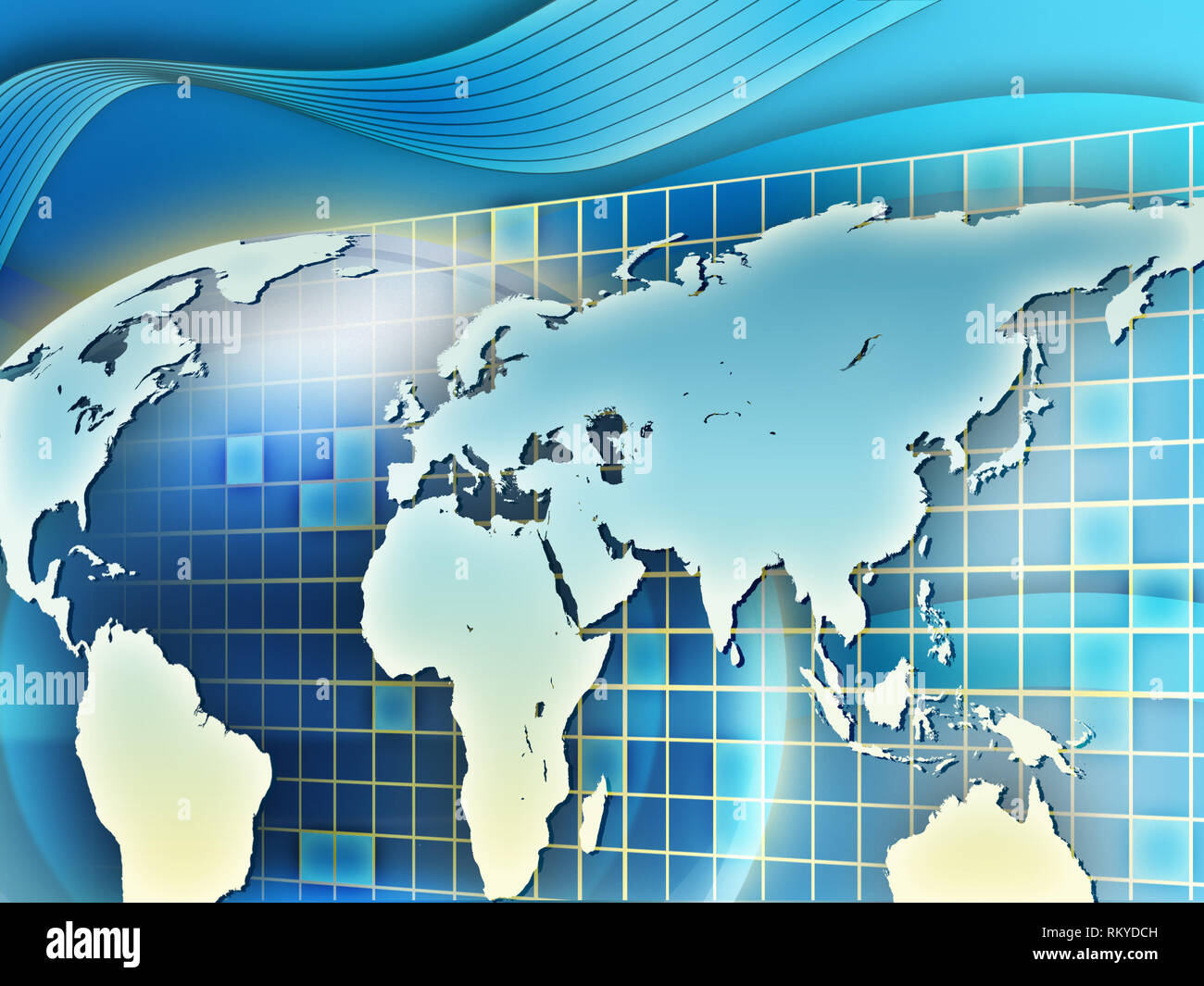 La terra continenti, cool hi-tech sfondo. Illustrazione Digitale. Foto Stock