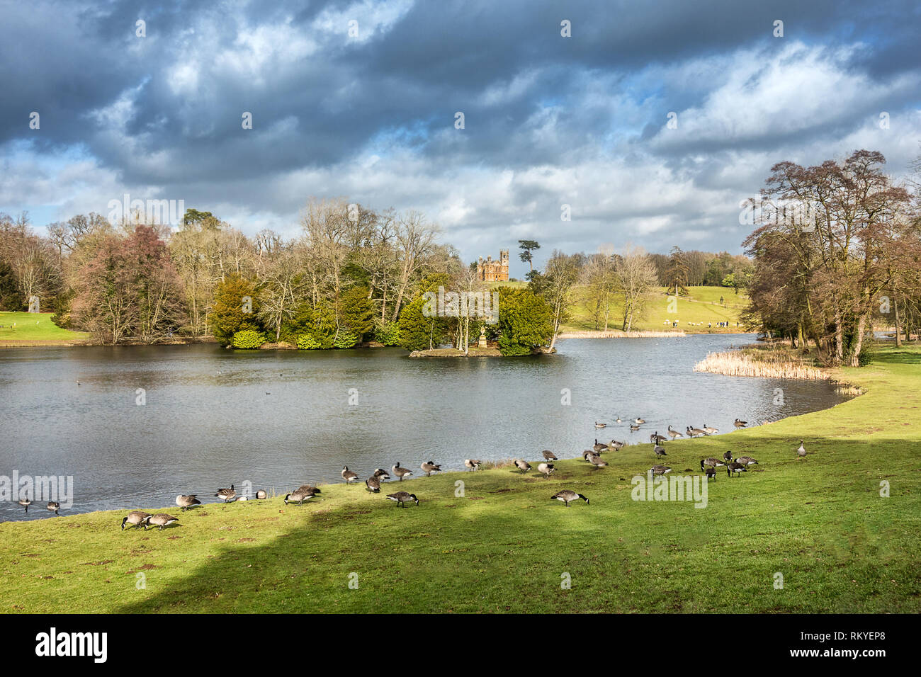 Lago Octagon a Stowe Foto Stock