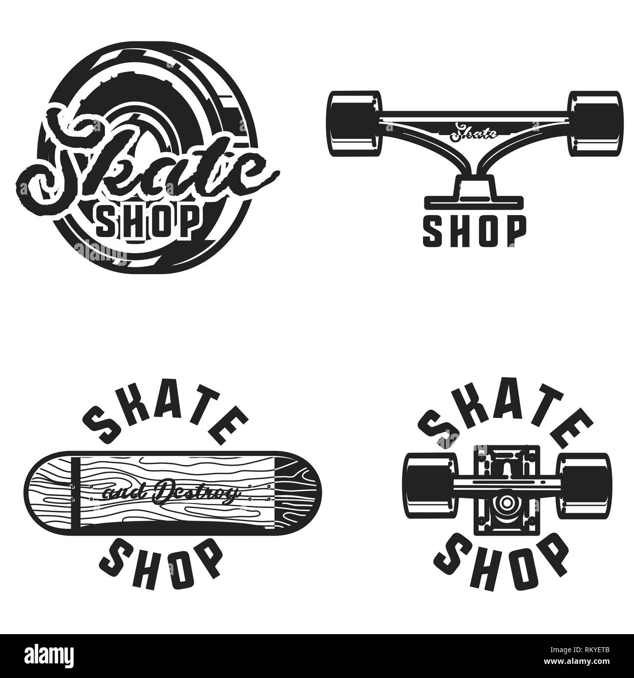 Vintage skate shop emblemi. Illustrazione vettoriale EPS, 10 Illustrazione Vettoriale