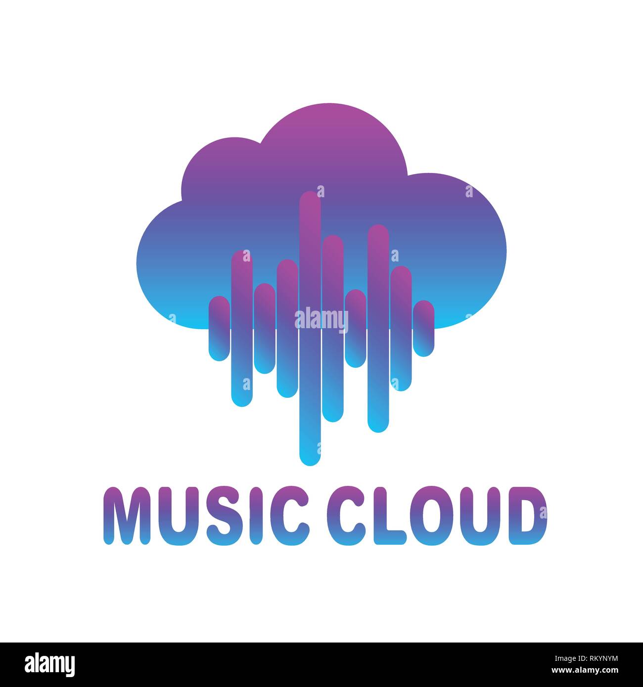Musica Cloud vettore isolato del logo su sfondo bianco, cloud forma simbolo con equalizzatore audio linee colorate. EPS 10. Illustrazione Vettoriale