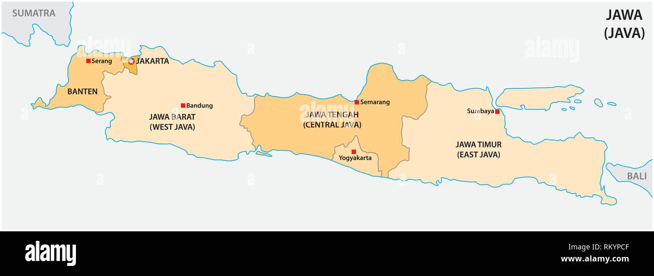 Semplice politica e amministrativa di mappa vettoriale dell isola indonesiana di java Illustrazione Vettoriale