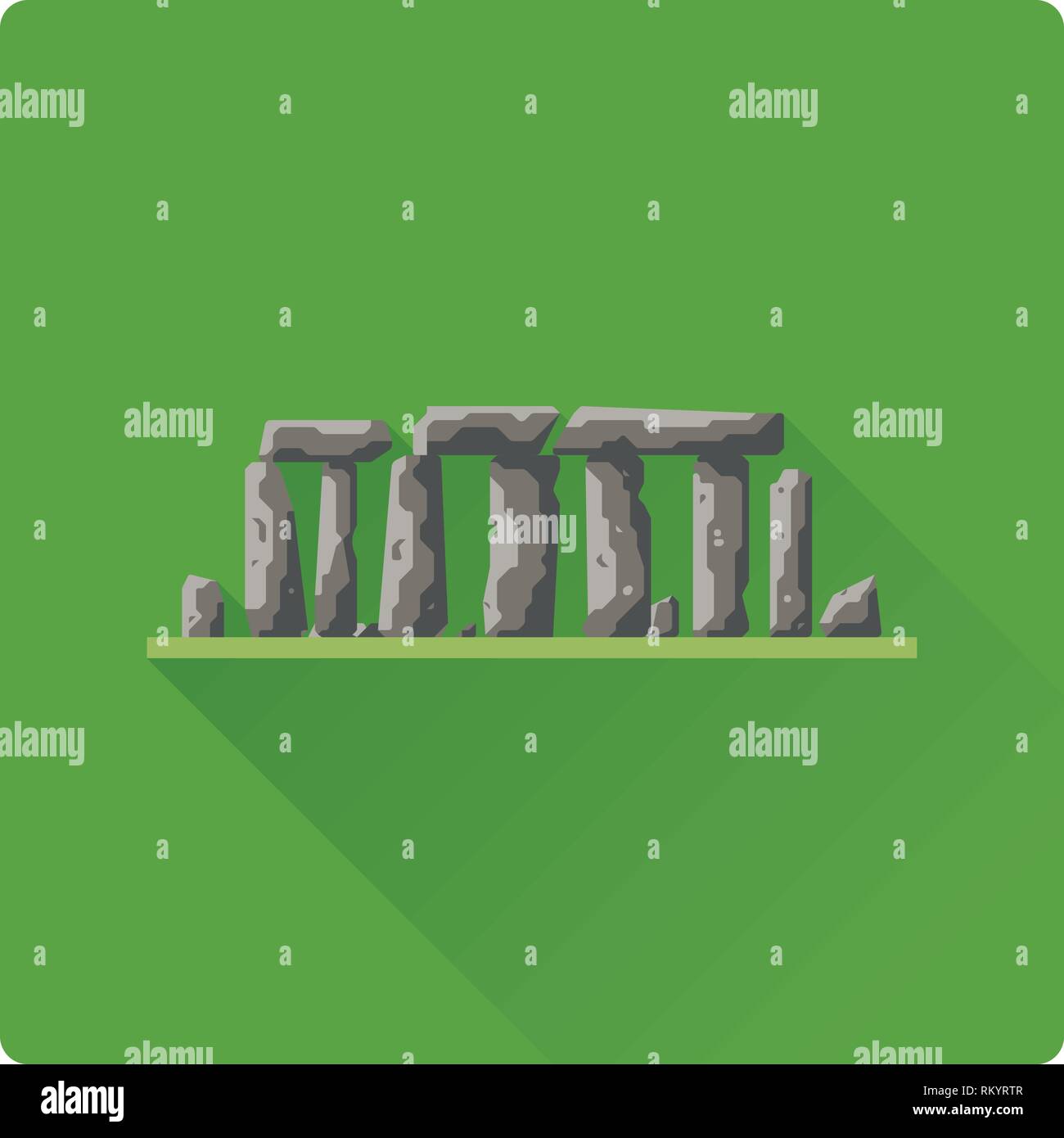 Design piatto Stonehenge sito preistorico design piatto lungo icona ombra Illustrazione Vettoriale