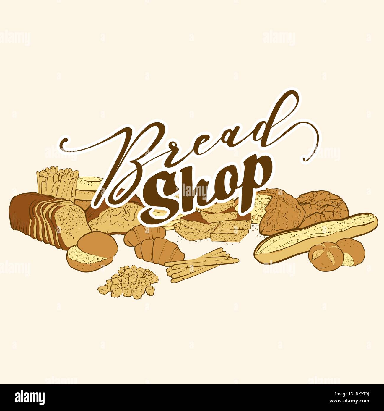 Pane logo shop, disegnati a mano illustrazione vettoriale Illustrazione Vettoriale