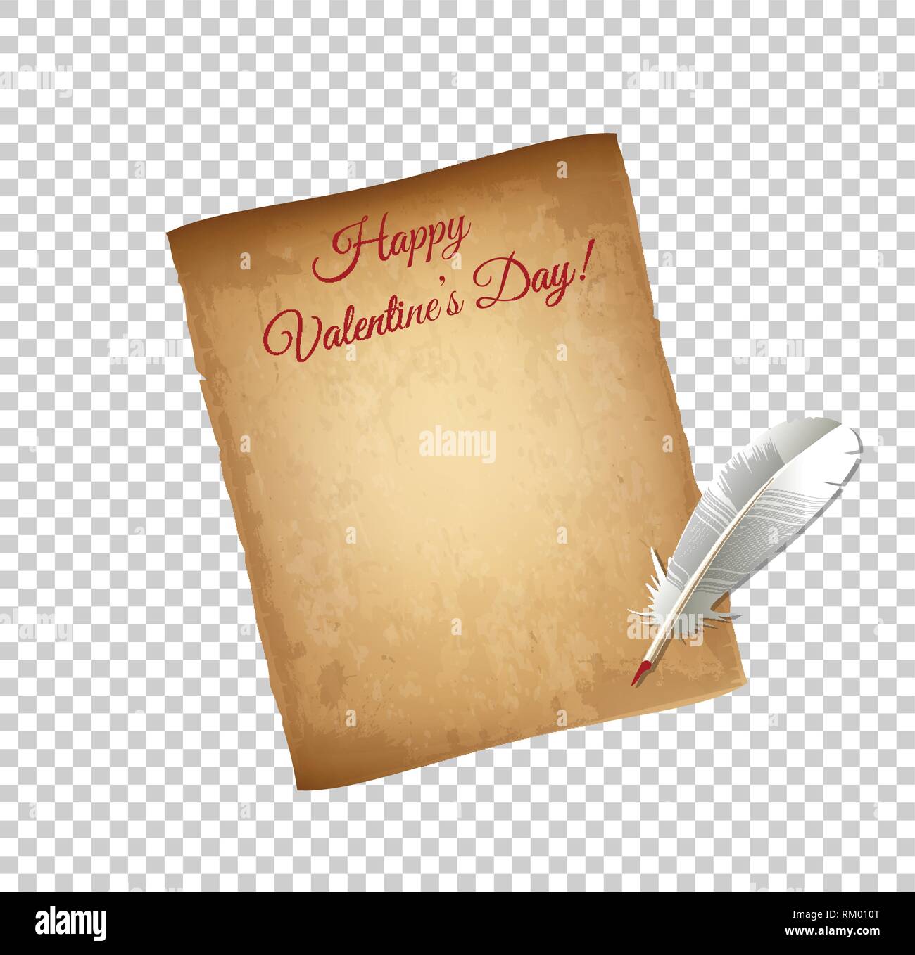 Vecchio Grungy la carta pergamena e Quill Pen isolato su sfondo trasparente.  Happy Valentines Day Greeting Card. Indossato il papiro, copia dello  spazio. Vintage LOV Immagine e Vettoriale - Alamy