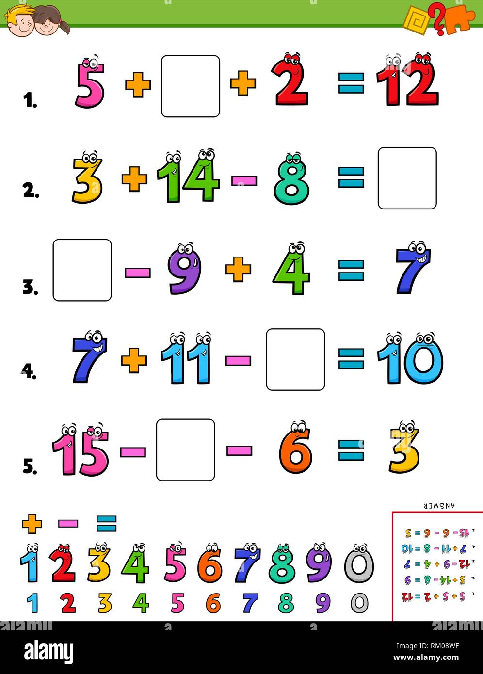 Cartoon illustrazione di istruzione di calcolo matematico pagina per i bambini Illustrazione Vettoriale