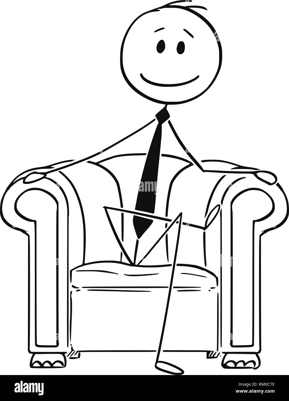 Cartoon di imprenditore di successo in seduta Chesterfield Poltrona club Illustrazione Vettoriale