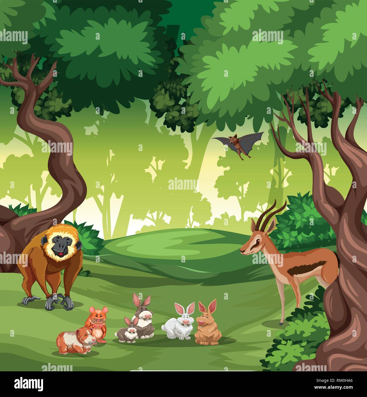 Animali selvatici in foresta illustrazione Illustrazione Vettoriale