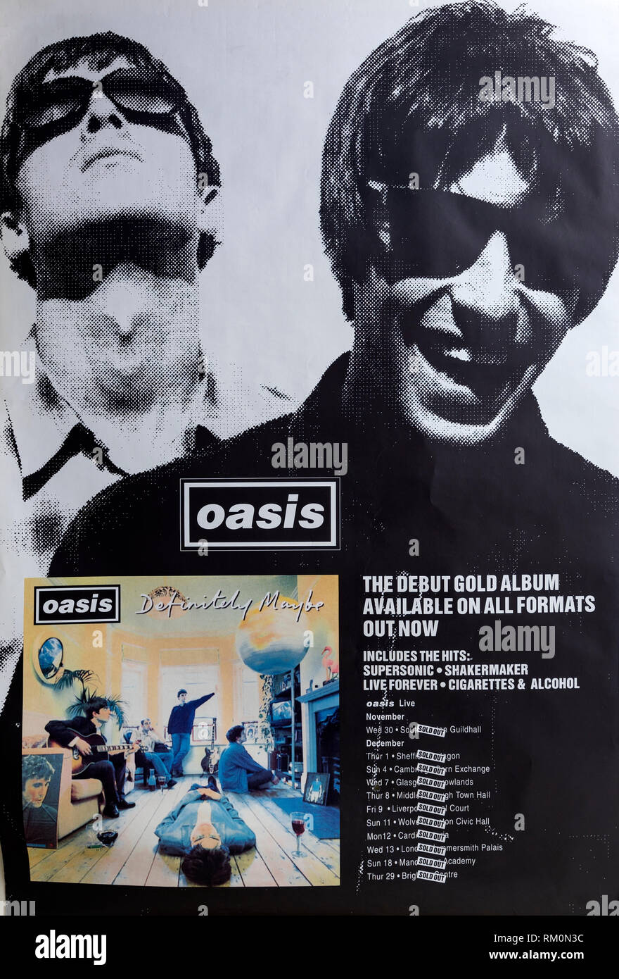 Oasis Definitely Maybe album promo concerto musicale poster Foto Stock