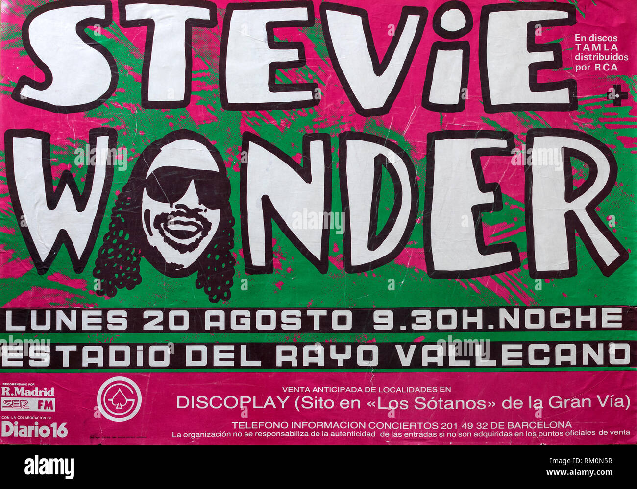 Stevie Wonder, Madrid 1984 tour, concerto musicale poster Foto Stock