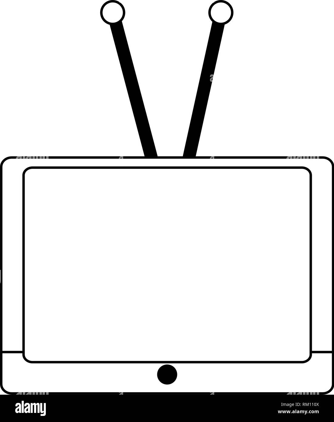 Vecchia televisione simbolo isolato in bianco e nero Illustrazione Vettoriale