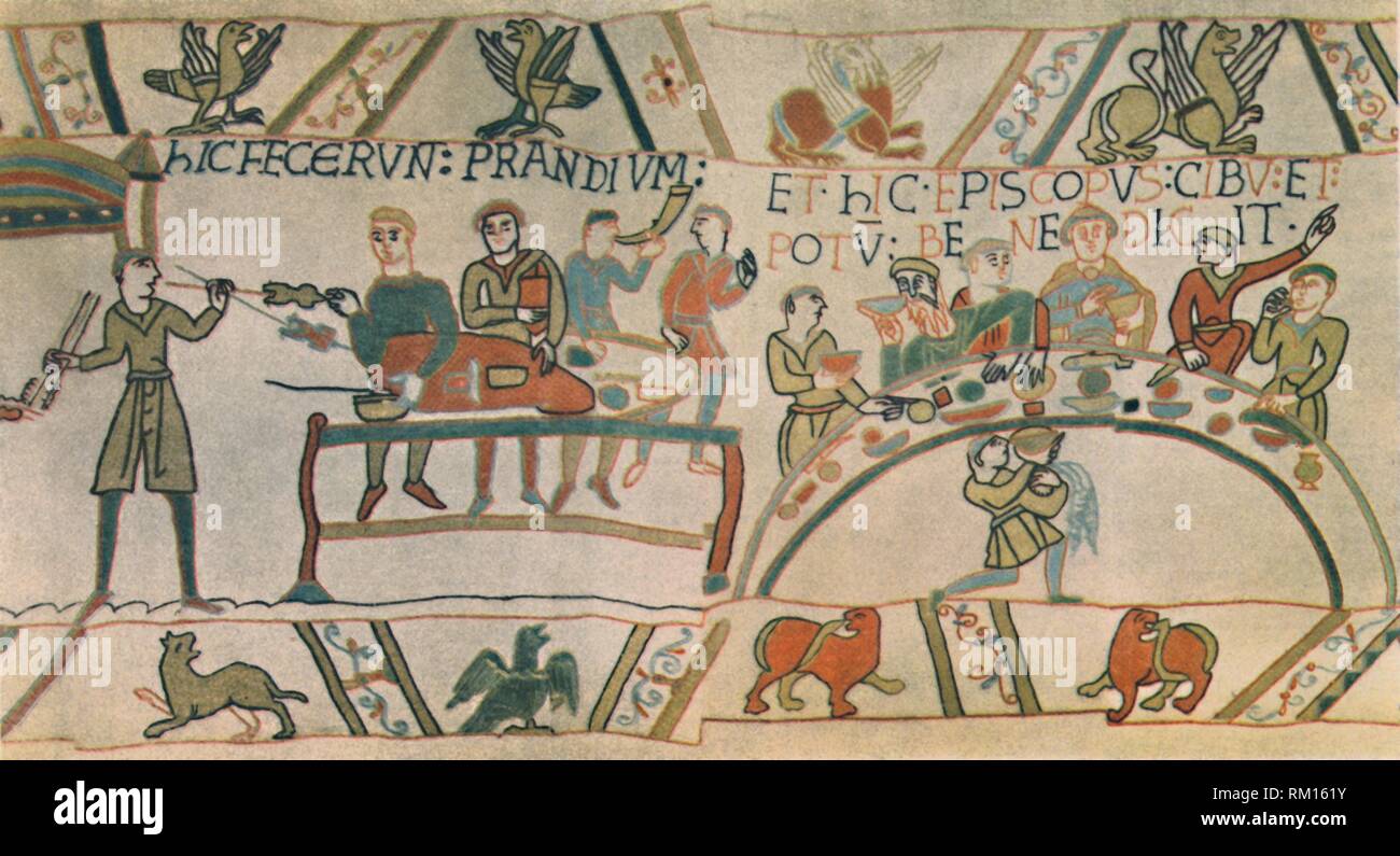 "Una festa. Dettaglio dall'Arazzo di Bayeux, fine XI secolo", (1944). Creatore: sconosciuto. Foto Stock