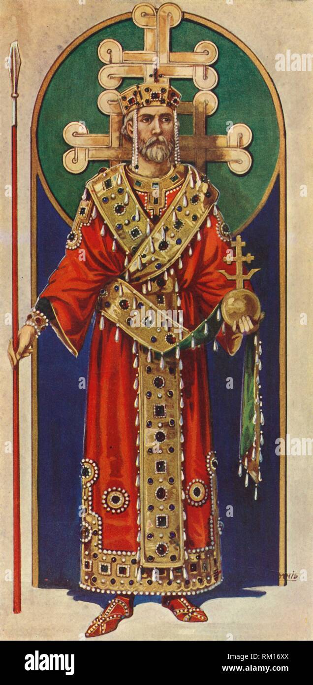 'Un imperatore bizantino del decimo e undicesimo e dodicesimo secolo D.C.', 1924. Creatore: Herbert Norris. Foto Stock