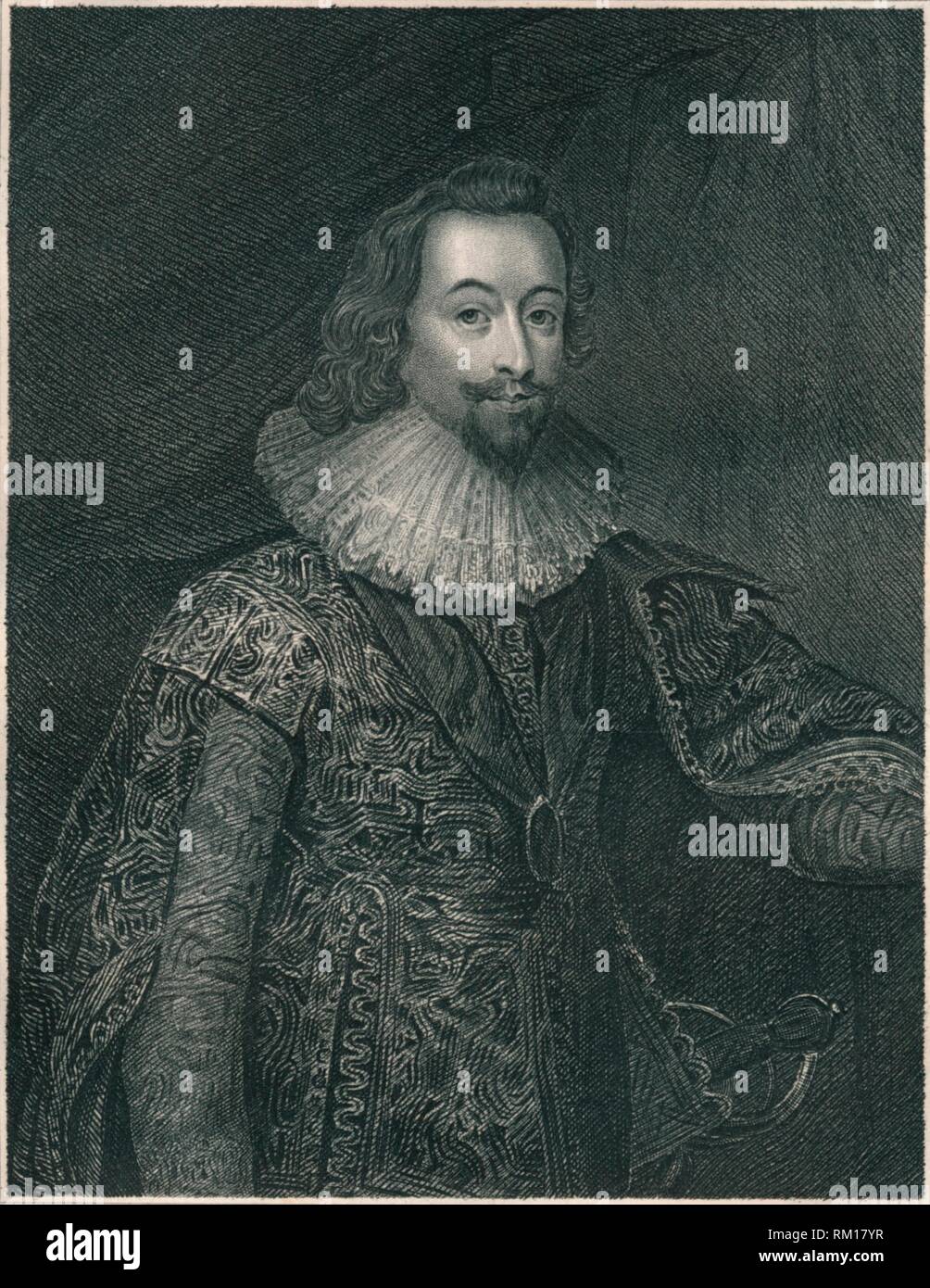 'George Villiers duca di Buckingham', 1620 s, (inizio a metà del XIX secolo). Creatore: John Cochran. Foto Stock