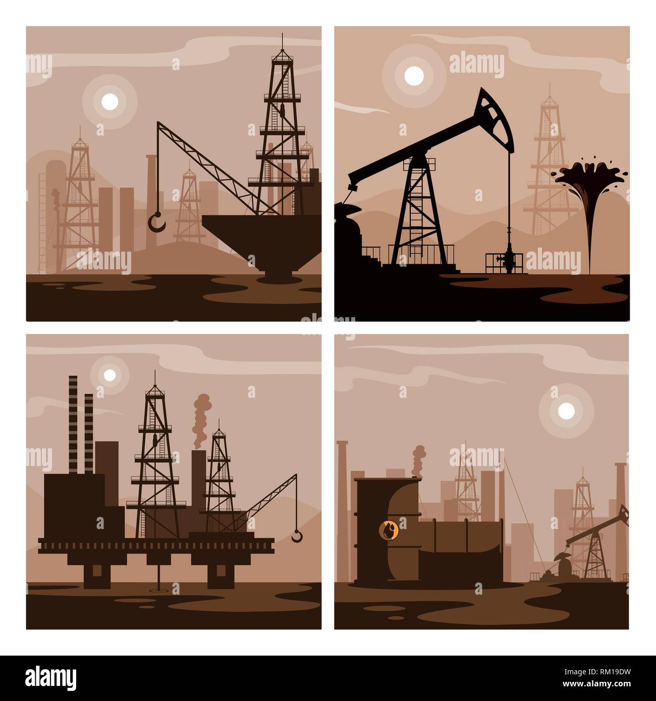 Industria petrolifera scene di gruppo illustrazione vettoriale design Illustrazione Vettoriale