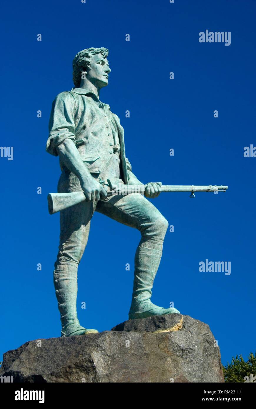 Il Capitano Parker statua, Lexington Green, Lexington, Massachusetts. Foto Stock