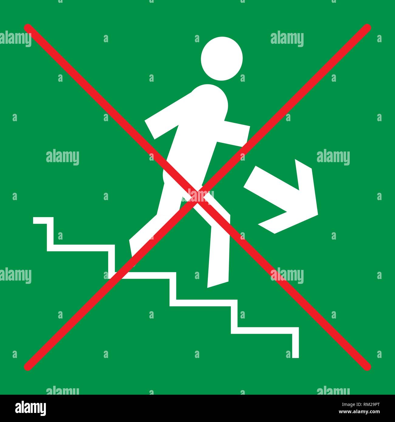 Segno di divieto su sfondo verde: scale, non eseguire, non rush Illustrazione Vettoriale