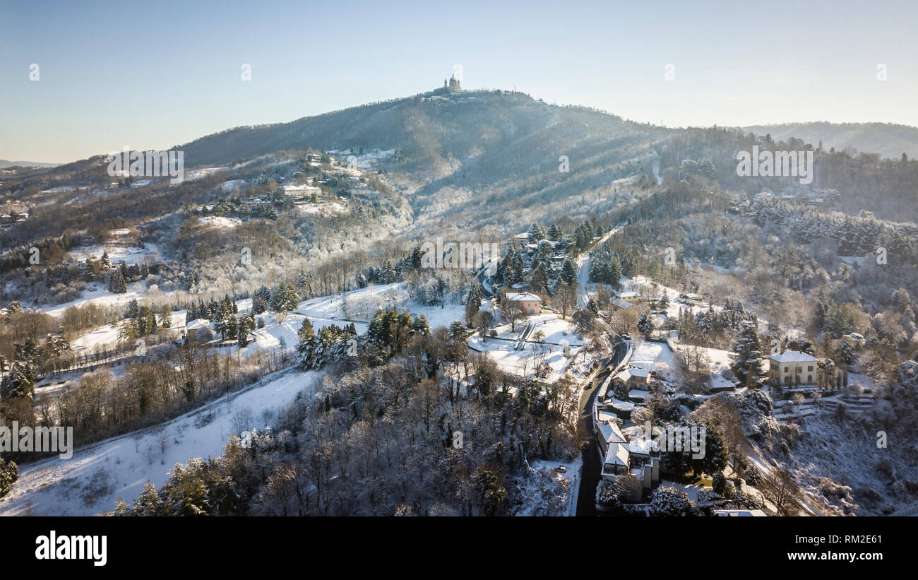 Torino, Italia, orario invernale a Torino, drone fotografia aerea della città. Foto Stock
