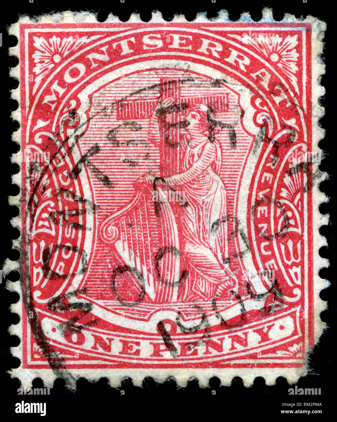 Francobollo da Montserrat nel simbolo della colonia serie emesse nel 1908 Foto Stock